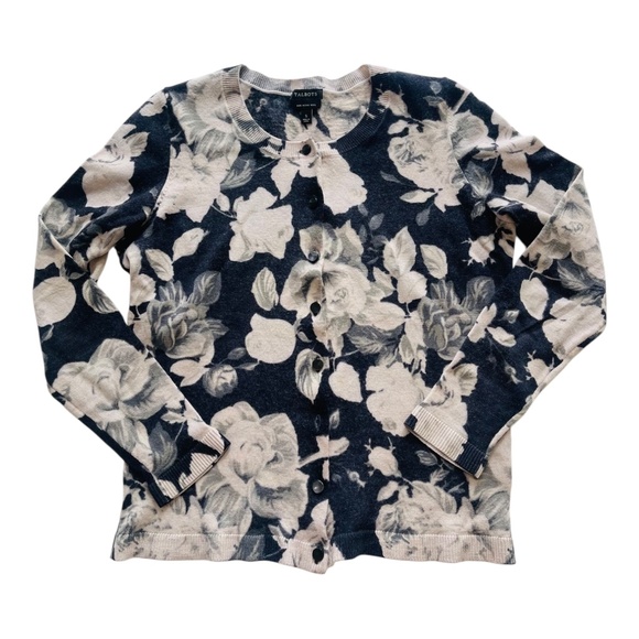 Talbots Floral 100% Pure Merino Wool Button Down Cardigan Sweater Size Small - Picture 10 of 10